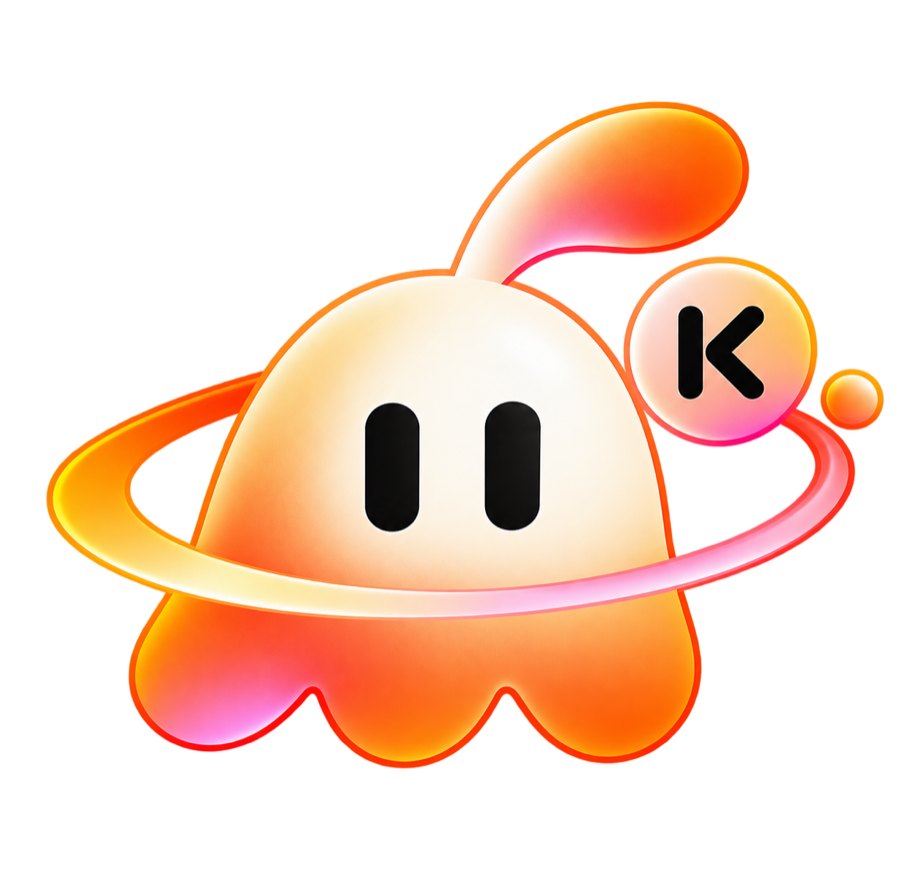 Kveon mascot — a friendly orange helper with an orbit ring